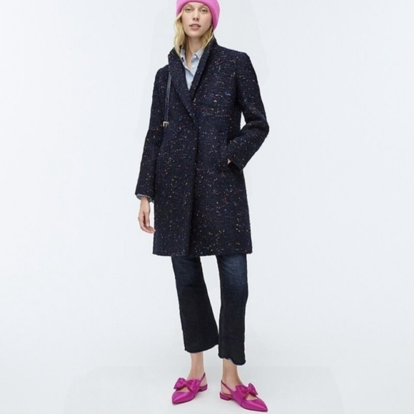 J.Crew Italian Tweed Daphne Nalya Topcoat Navy Boucle Fall Coat 00 - Picture 16 of 16